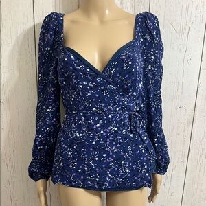 Lovers + Friends Star Printed Blue Wrap Top